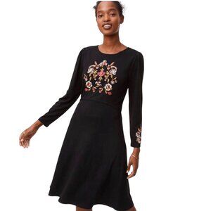 Loft Black Embroidered Long Sleeve Dress